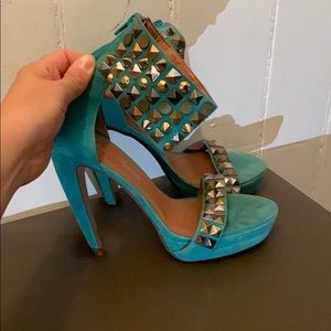 Jeffrey Campbell teal spiked pumps